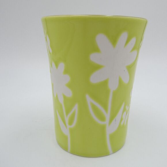 Starbucks Tall Coffee Mug 2007 Lime Green White Floral Ceramic 12oz - Picture 3 of 8